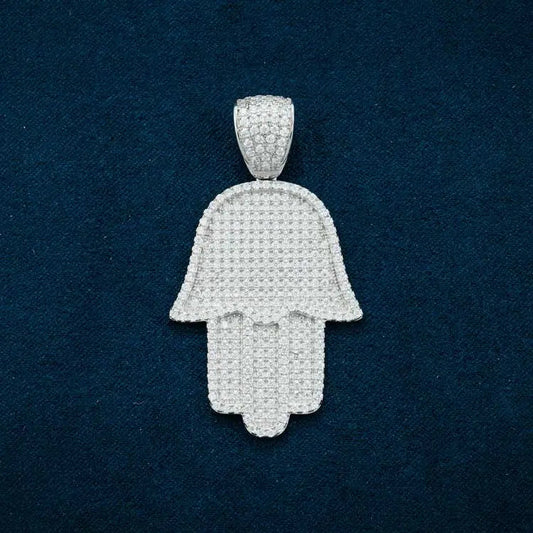 Pendentif Main de Hamsa Moissanite Taille Ronde Or Vermeil