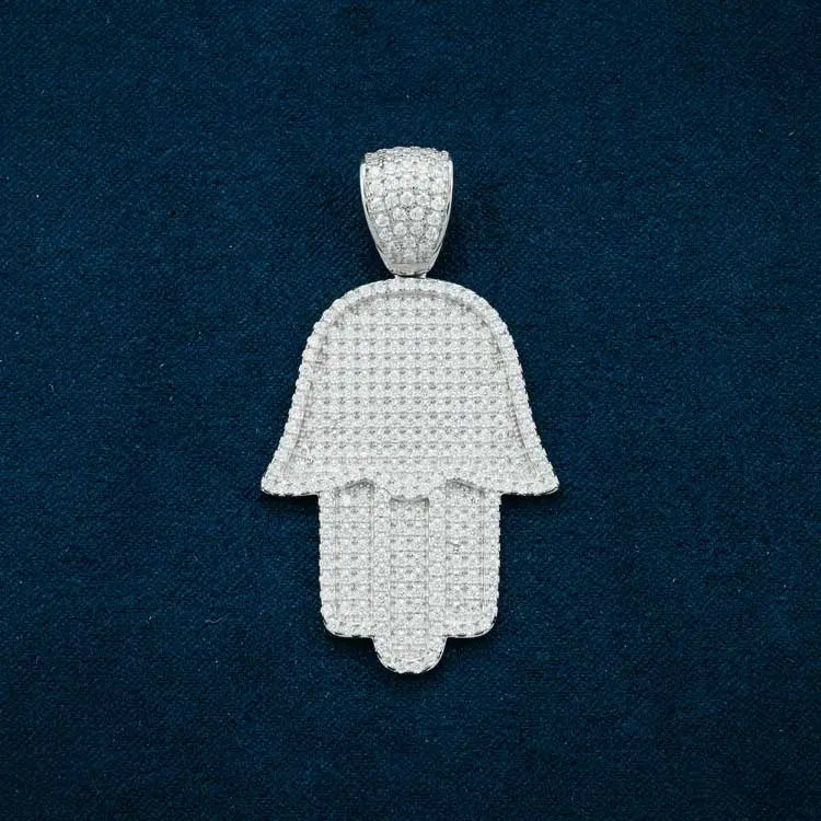Pendentif Main de Hamsa Moissanite Taille Ronde Or Vermeil